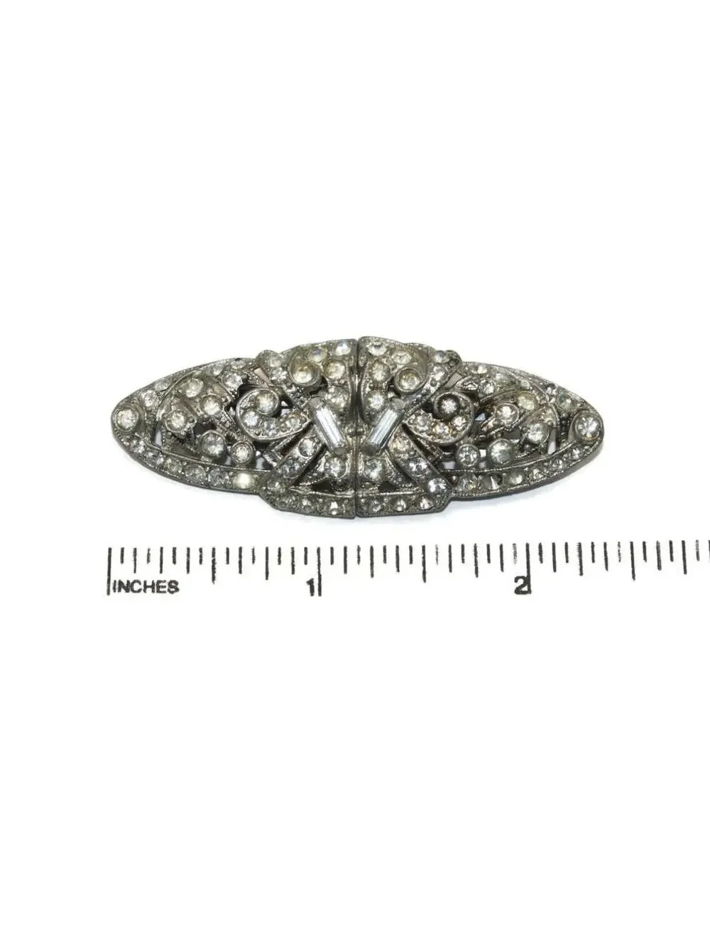 1930s VTG Coro Duette Silver Tone and Stones Brooch, Converts to Fur Clips.